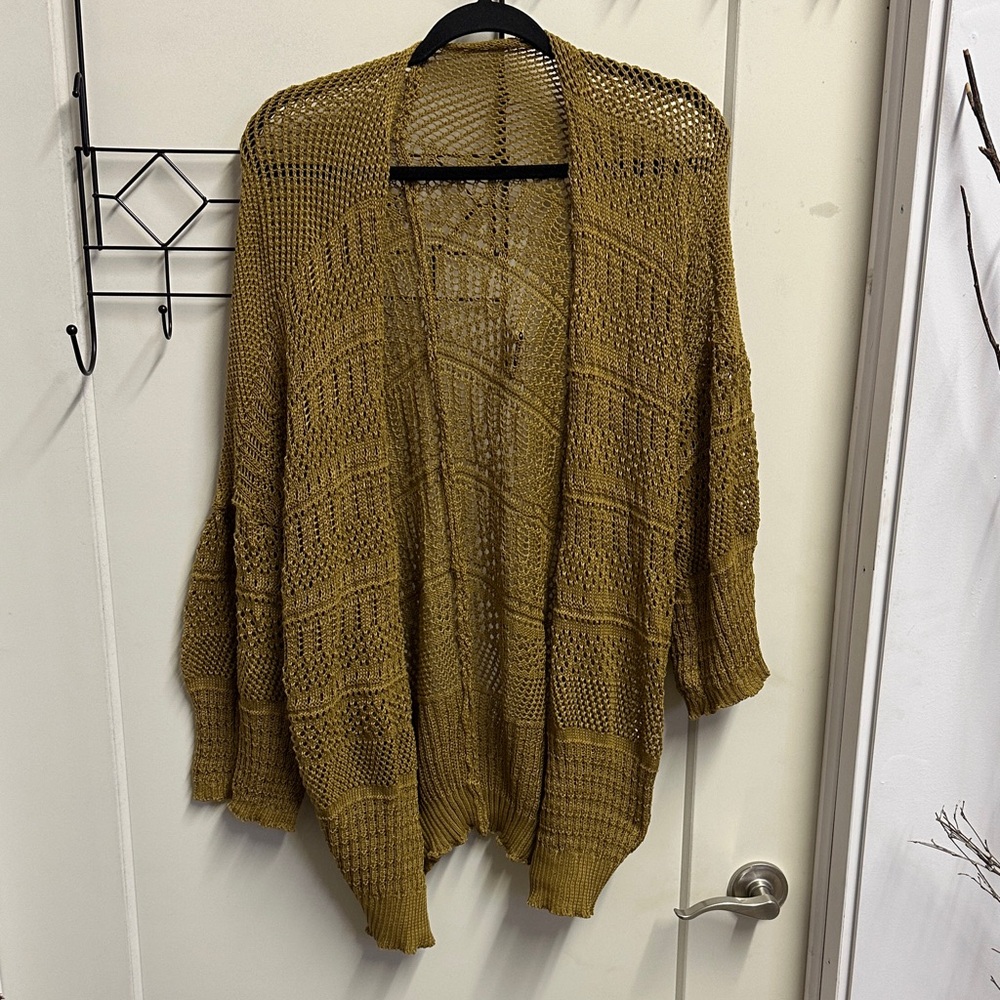 Cozy Mustard Open Knit Cardigan